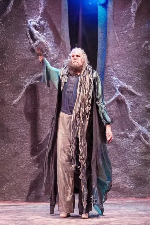 Prompt: a full body photograph of Prospero from the stage production of The Tempest taken with Nikon D3500, highly detailed