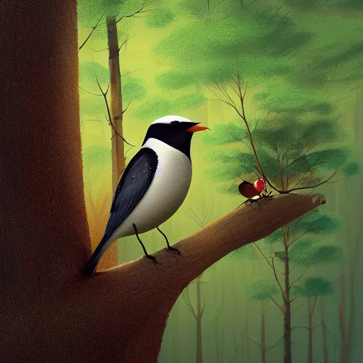 Image similar to photography, hirundo rustica in a forest tree, illustration by goro fujita, sharp focus, highly detailed, artstation