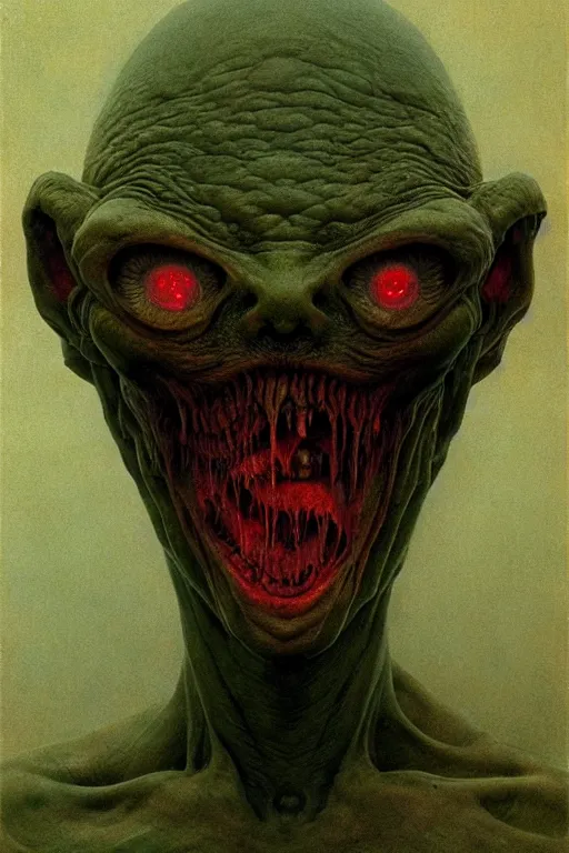 Image similar to perfectly - centered horror portrait - photograph of a brutal scary terrifying ugly monstrous alien goblin creature real life portrait by beksinski and jean delville, slimy pus oozing, unreal engine 5, photorealism, hd quality, 8 k resolution, cinema 4 d,