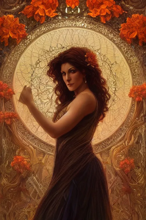 Image similar to ultra realistic illustration, deanna troi as persephone, intricate, elegant, highly detailed, digital painting, artstation, concept art, smooth, sharp focus, illustration, art by artgerm and greg rutkowski and alphonse mucha