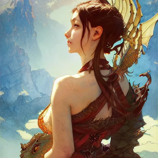 Prompt: dragon girl by Stanley Artgerm Lau, greg rutkowski, thomas kindkade, alphonse mucha, loish, norman Rockwell