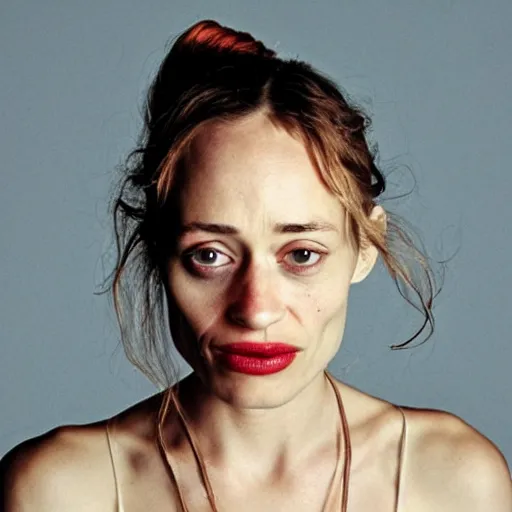 Image similar to an apple with the face of fiona apple