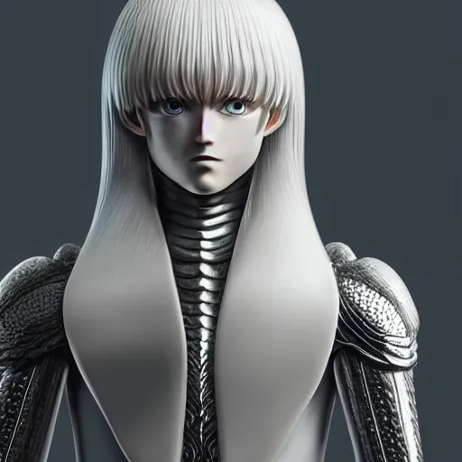 Prompt: full body portrait of griffith from berserk manga, posing, symmetrical composition, centred composition, hyperdetailed, octane render, photorealism 4 k