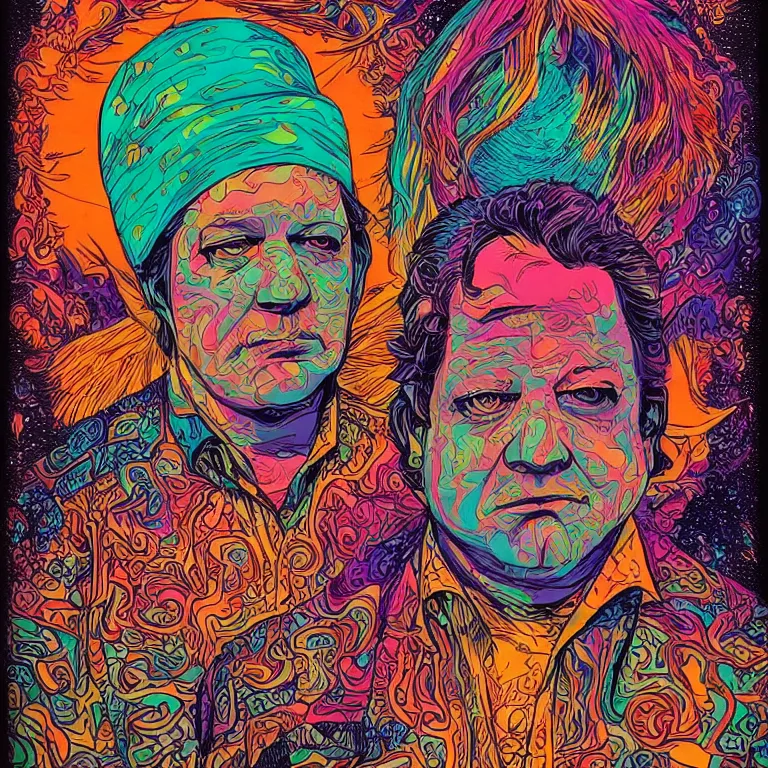 Image similar to beautiful colorful hyperrealist highly detailed psychedelic music poster'the floating head of patton oswalt ', psychedelic art nouveau, beautiful high contrast colored wood engraving, moebius comic style, shocking detail trending on artstation 8 k