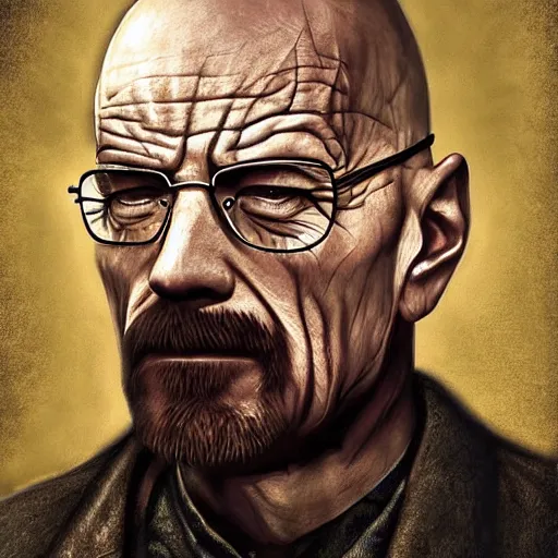 Image similar to walter white as a vampire, detailed digital art, painted by WLOP