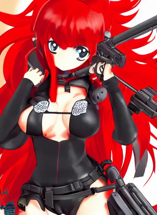 Prompt: Yoko Littner with red hair aiming a anti material rifle, anime manga, high resolution