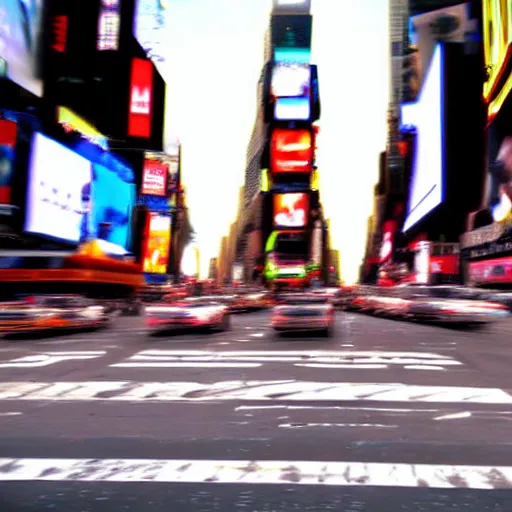 Image similar to a still of a giraffe stand in the intersection at times square. motion blur