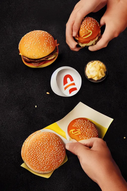 Image similar to mcdonalds hamburger smashed, commercial photography