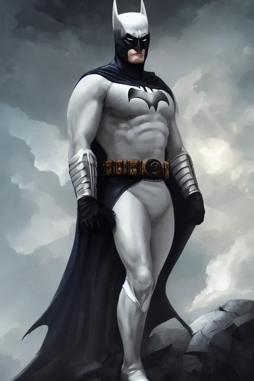 Image similar to characters portrait of MoonKnight mixed with Batman by ArtGerm and Tom Bagshaw, merged character, full-shot, 4k, highly detailed, cinematic lighting