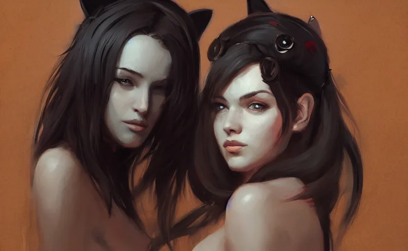 Image similar to a painting of swervy trending on artstation in the style of greg rutkowski, beautiful, sensual, woman with cat ears, portrait