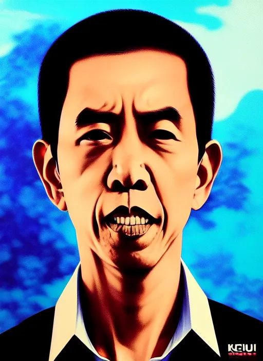 Image similar to a portrait of jokowi, fine - face, realistic shaded perfect face, fine details. blue - ish cosmic setting. very anime style. realistic shaded lighting poster by ilya kuvshinov katsuhiro, raden saleh, basuki abdullah, jeremy lipkin and michael garmash, rob rey and kentaro miura style, trending on art station