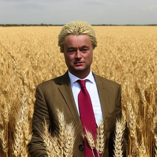 Prompt: african geert wilders standing in large wheat field