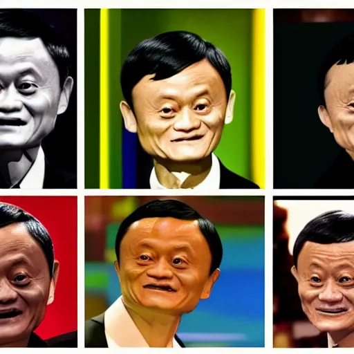 Prompt: jack ma tiny face enlarge cranium in the body form of crang photo portrait