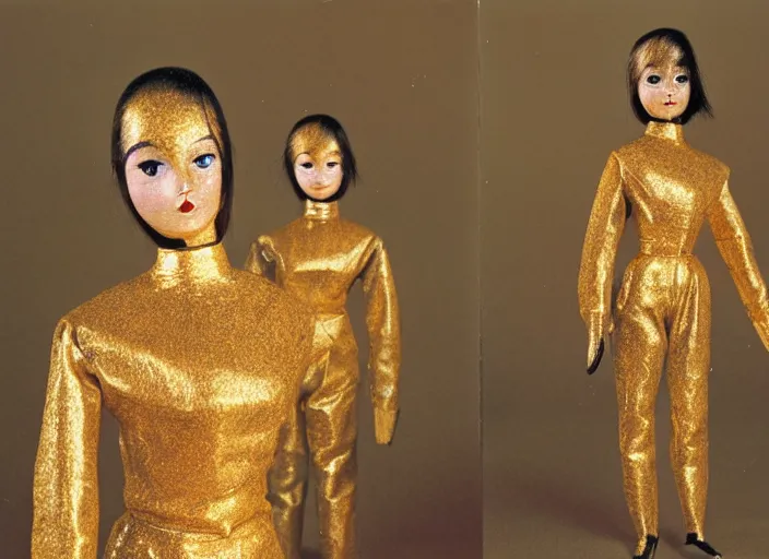 Prompt: realistic photo of the wooden brushwood dolls, eyes gold shining sparkles, body shape of business suit 1 9 9 0, life magazine reportage photo