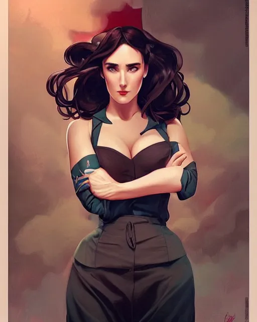 Image similar to a pin up and beautiful fashion charming dreamlke jennifer connelly, symmetrical face symmetrical eyes, character art, art by artgerm lau and wlop and and ilya kuvshinov and john singer sargent, joshua middleton comic art