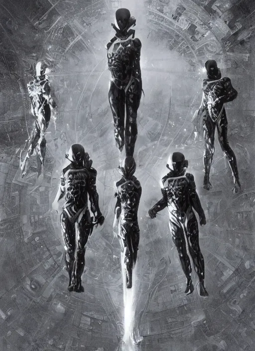 Image similar to astronauts divers in dark void underwater - complex and hyperdetailed technical suit design. reflection and dispersion materials. rays and dispersion of light. volumetric light. f / 3 2. noise film photo. flash photography. ultra realistic, 5 0 mm. poster by wayne barlowe, hajime sorayama aaron horkey, craig mullins