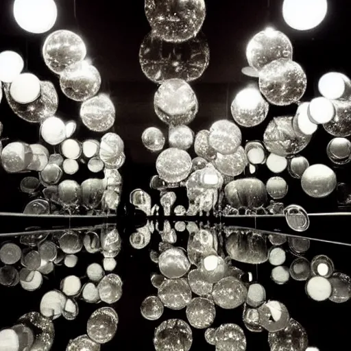 Image similar to a mirror room, full of mirrors, dark, small glimpse of a moon light