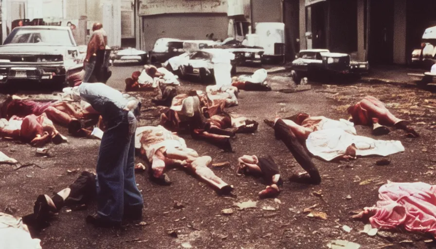 Image similar to 7 0 s film still from a horror movie about dead bodies in new orleans, kodachrome, cinecolor, cinestill, film grain, film texture, retro, cinematic, high resolution, photorealism,