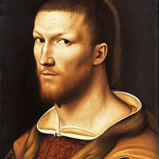 Prompt: a renaissance portrait of Randy Orton with long flaxen blond hair