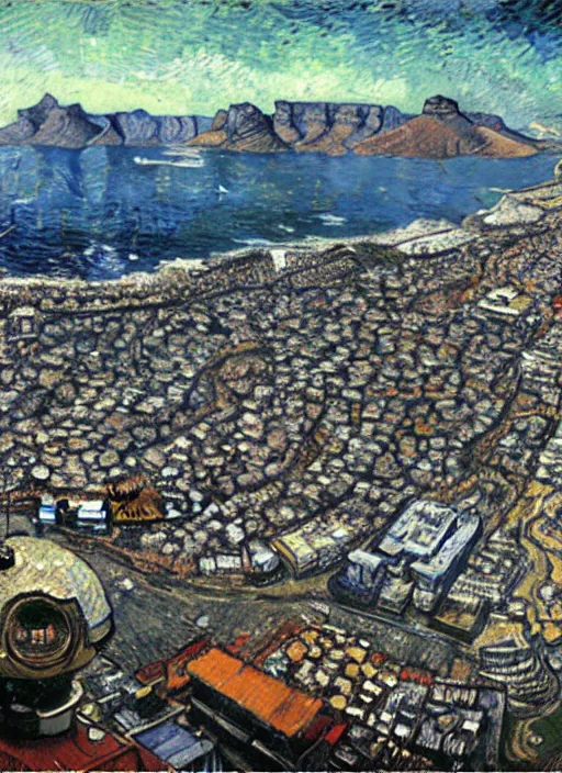 Image similar to hyper realistic cape town city,. painted by vincent van gogh and chiara bautista and norman rockwell and greg rutkowski weta studio, and lucasfilm