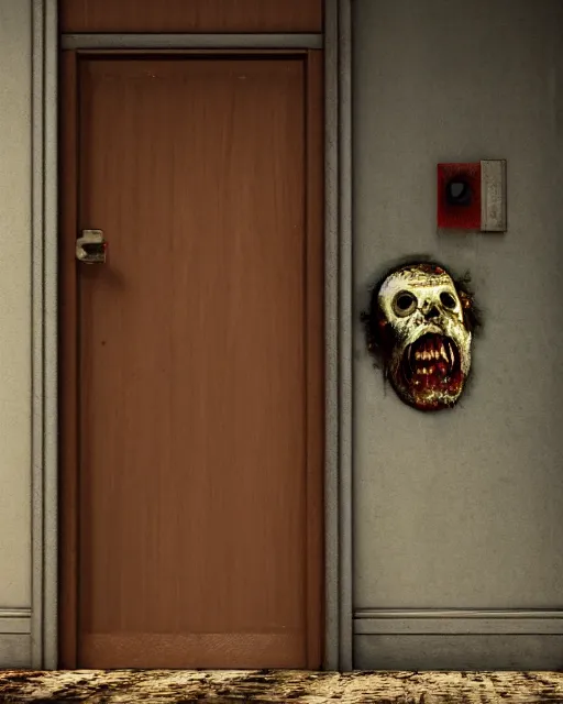 Image similar to zombie guarding a door, octane renderer, professional cgi