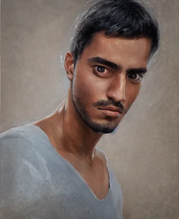 Image similar to heroic portrait of a handsome young mexican buddy, art by denys tsiperko and bogdan rezunenko, hyperrealism