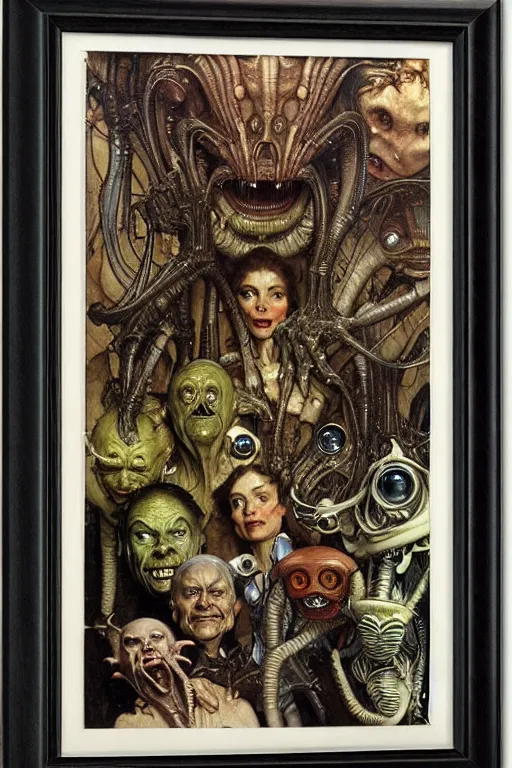 Prompt: hyper realistic aliens by norman rockwell, hr giger, john sargent, mucha