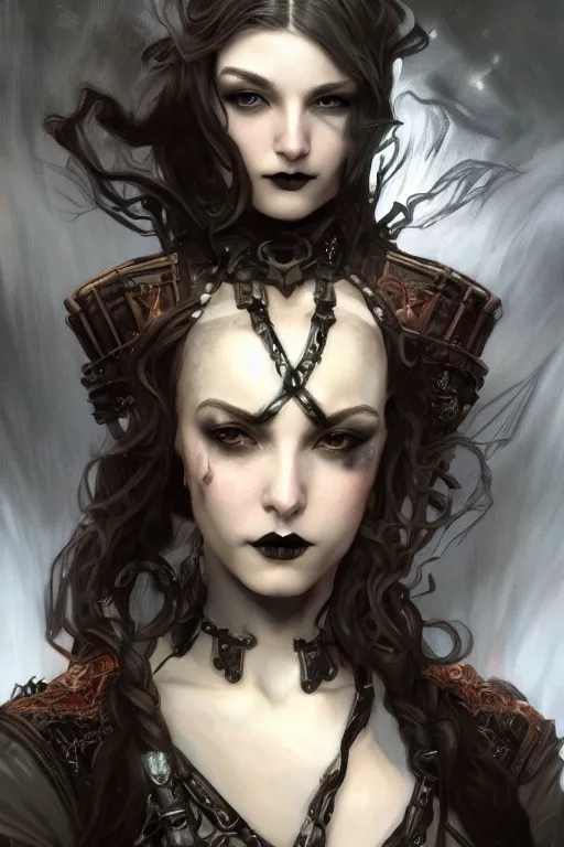 Image similar to beautiful and gothic and evil and luxury and dieselpunk young medieval female knight portrait +smoky eyes+front face with light flowing hair, ultradetail face, art and illustration by tian zi and craig mullins and WLOP and alphonse mucha, fantasy, intricate complexity, human structure, human anatomy, fantasy character concept, watermark, blurry, hyperrealism 8k