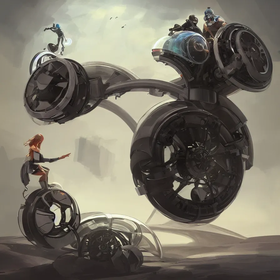 Image similar to a beautiful concept art of futuristic monowheel, with sitting rider by alex pyatov and patrick razo, trending on artstation