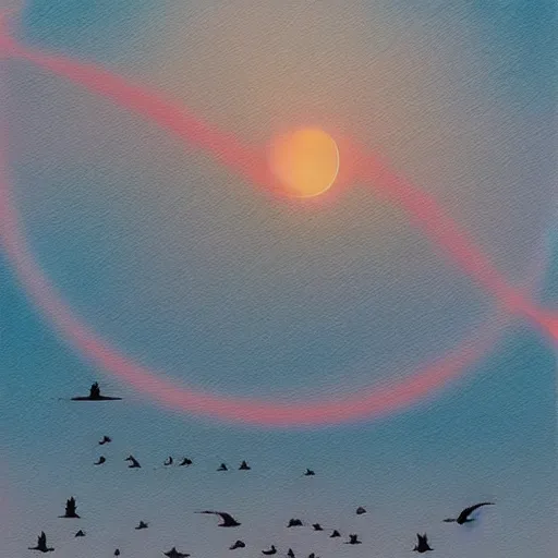 Prompt: an endless city. birds # # a red sun solar eclipse on the horizon., it goes in forever, dreamscape masterpiece., highly detailed.. 8 k.