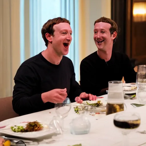 Image similar to Gul dukat eating dinner with Mark Zuckerberg at the four seasons