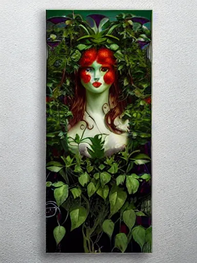 Prompt: The Hanging-Gardens of Pareidolia, ivy, verbena and pothos growing facial features and optical-illusions!!!!!, aesthetic!!!!!, by Gerald Brom in the style of Johfra Bosschart in the style of,