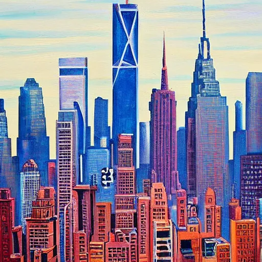 Image similar to retro futuristic new york skyline, detailed painting