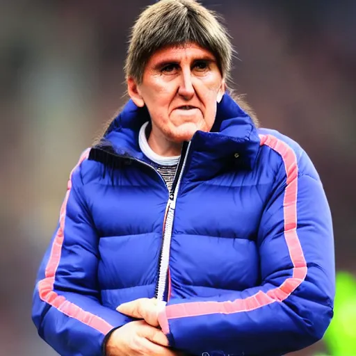 Image similar to manga peter beardsley wearing a puffa jacket