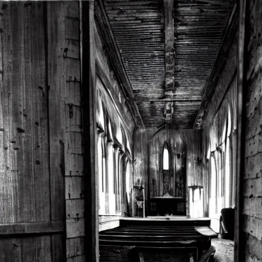 Prompt: picture of a complex!!! cronenbergian disgusting and montruous creature!!! inside of an ( ( ( ( old wooden church ) ) ) ) in! ouisiana!, dark and intricate photograph by diane arbus,! southern gothic!