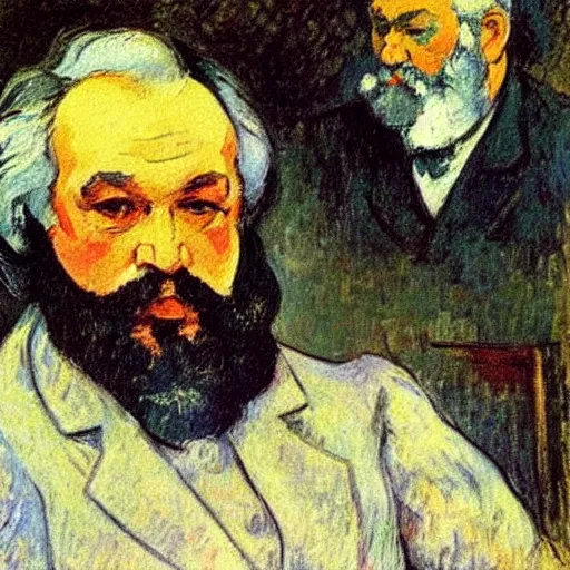 Image similar to beautiful post - impressionist painting portrait of karl marx by, henri de toulouse - lautrec, camille pissarro, paul cezanne, henri rousseau, henri - edmond