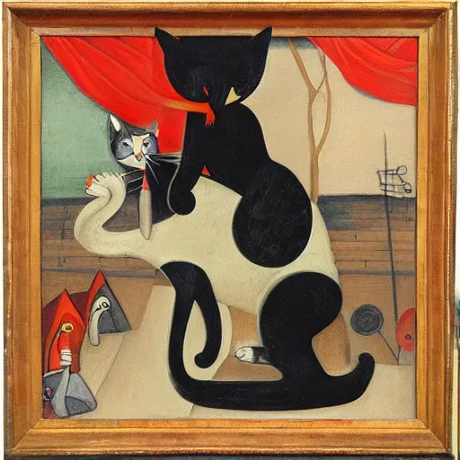 Prompt: Cats and elephants oil on canvas, by Corneille,