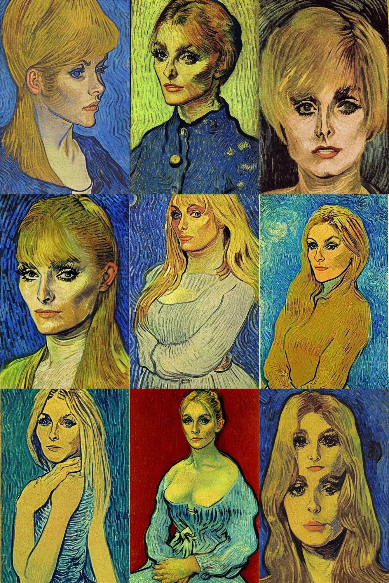 Prompt: Portrait of Sharon tate in 1970 by Van gogh