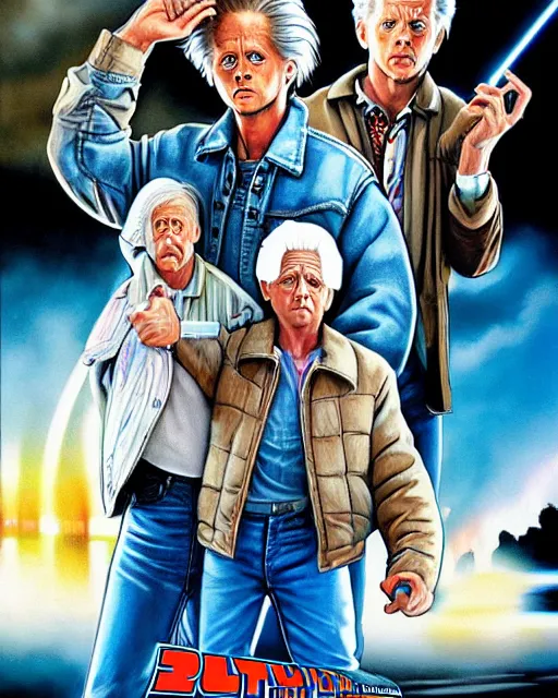 Prompt: photorealistic detailed oil painting poster for back to the future 2, in the style of steve hanks, ultra - realistic and intricate, epic lighitng