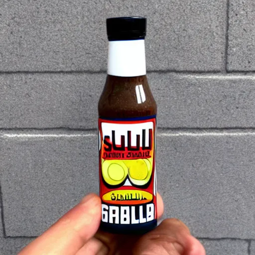 Prompt: saul goodman grill sauce bottle