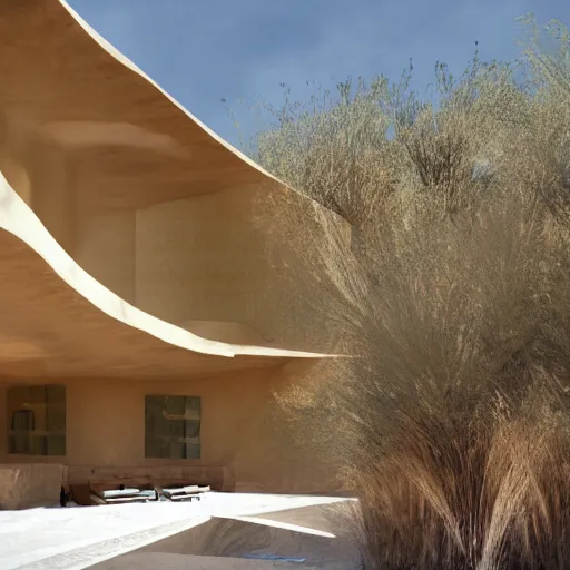 Image similar to biophilic hotel in the desert, high detaild, realistic, golden ratio