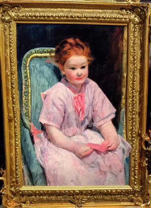 Prompt: vintage beautiful painting of Jiafei queen of products in Mary Cassatt style