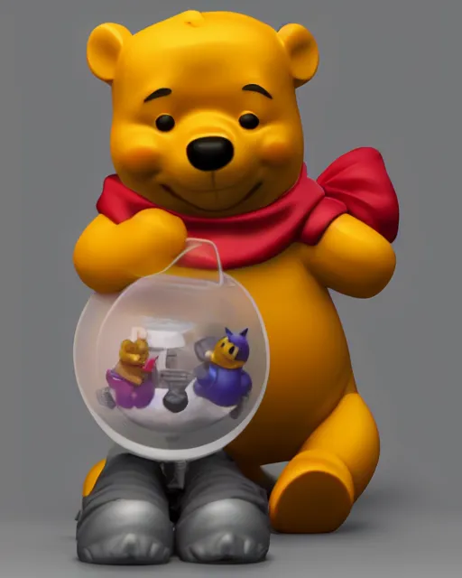 Prompt: full body 3d render of winnie-the-pooh wearing a suit as a funko pop, studio lighting, white background, blender, trending on artstation, 8k, highly detailed