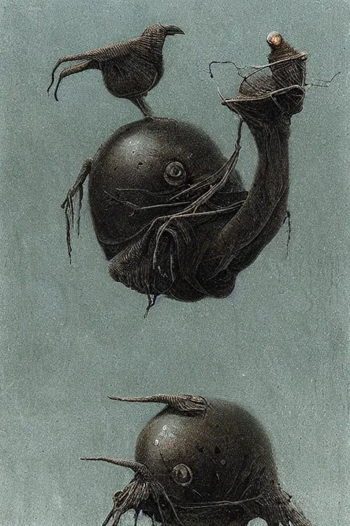 Prompt: snail crows painted by beksinski