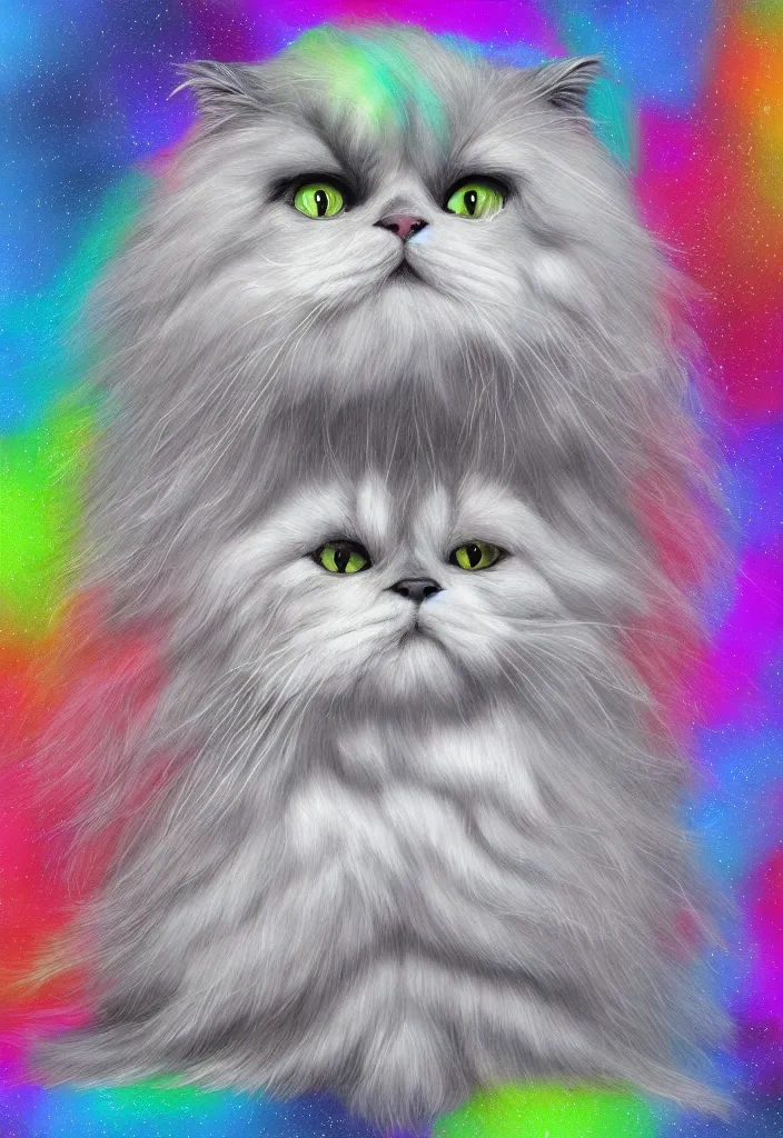 Image similar to longhair floof fluffy coiffed elegant gorgeously cfa champion cute pretty scottish fold cat, radiant with data visualization mathematical diagrams hologram overlay revealing a complex inner mechanations, detailed painting, grisaille dark monochrome with neon fluorescent color airbrush spraypaint accents, by jules julien, wes anderson, lisa frank, basquiat, octane render 4 k