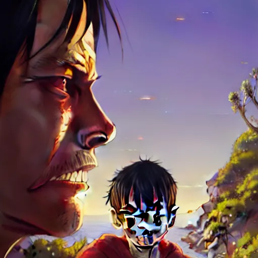 Image similar to highly detailed portrait luffy in gta v, stephen bliss, unreal engine, fantasy art by greg rutkowski, loish, rhads, ferdinand knab, makoto shinkai and lois van baarle, ilya kuvshinov, rossdraws, tom bagshaw, global illumination, radiant light, detailed and intricate environment