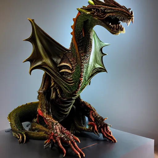 Prompt: beautiful sculpture of alien dragon, studio lighting