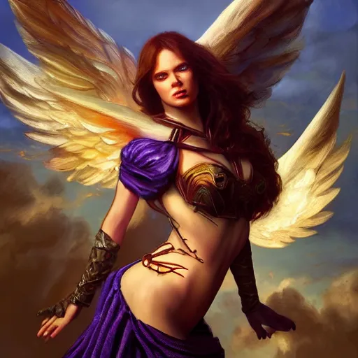 Prompt: angel with wings, mid-shot, fantasy, medieval, vivid colors, elegant, concept art, sharp focus, beautiful face, digital art, Hyper-realistic, 4K, Unreal Engine, Highly Detailed, HD, Dramatic Lighting by Brom, trending on Artstation