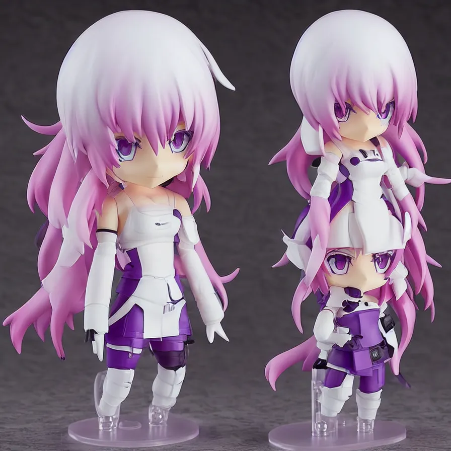 Image similar to neon white video game, neon violet, an anime nendoroid of neon violet, figurine, detailed product photo