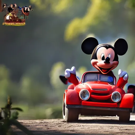 Prompt: mickey mouse riding in a goat, 4k, detailed